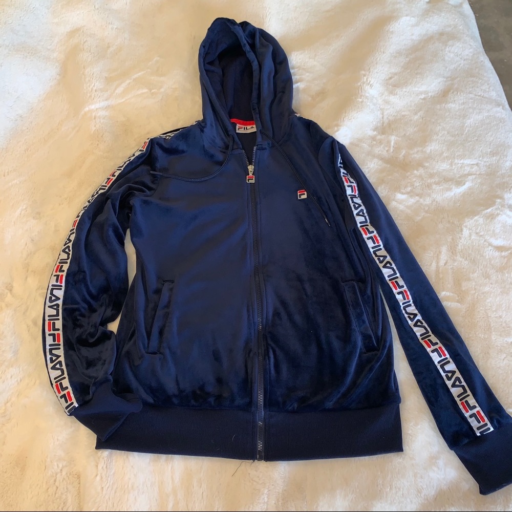 FILA Navy Blue Velour Zip Up Hoodie
